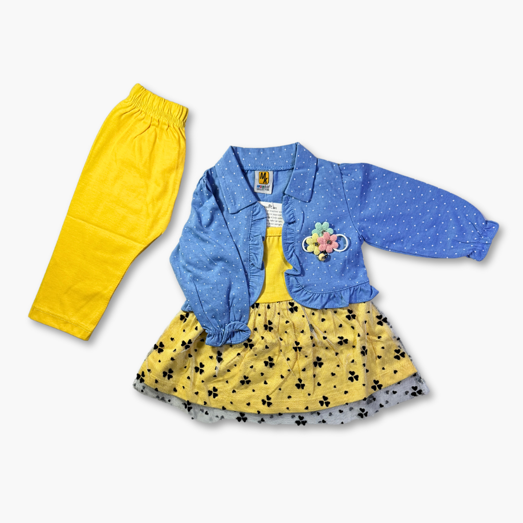 Sunny Yellow 3-Piece Frock & Jacket Set