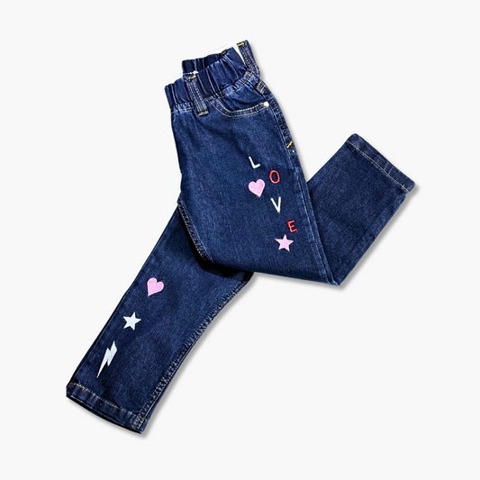 Embroidered Denim Jeans - Girls