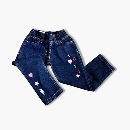 Embroidered Denim Jeans - Girls