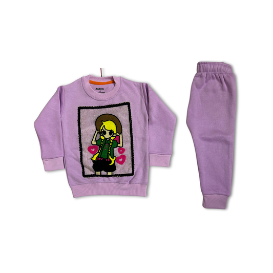 Girls Knitted Print Winters Fleece Sweatshirt and Trouser