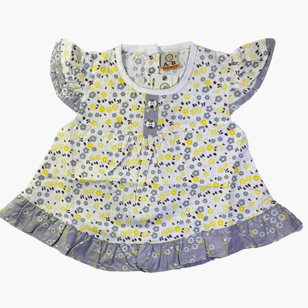 Yellow Floral Printed Frock Set (2 Pieces)