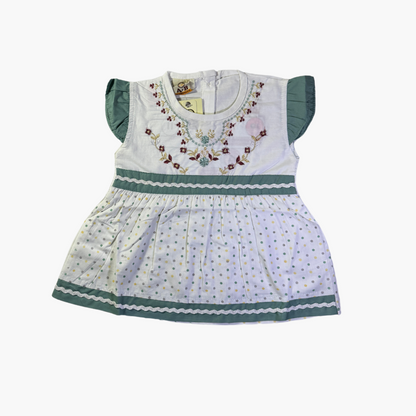 Floral Embroidered Frock Set - Green (2 Pieces)